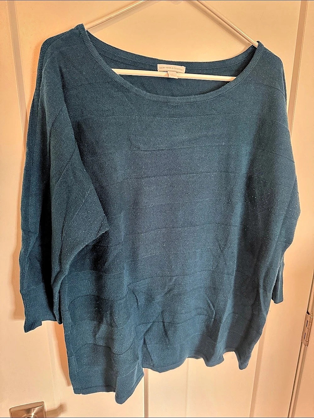 New York & Company Crewneck 3/4 Sleeve Sweater Blue XL